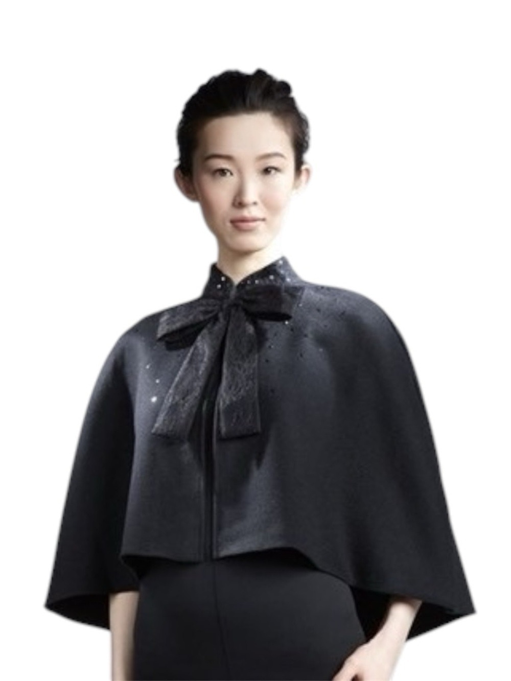 Neiman Marcus x Prabal Gurung Wool Blend Sequin Lace Bow Cape Black One Size